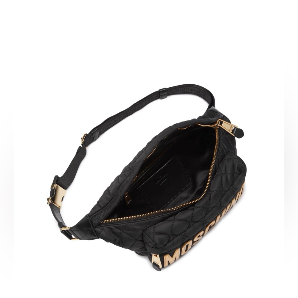 Moschino Black Quilted Nylon Belt Bag with Gold Lettering. Travel in Style - Picture 4 of 17